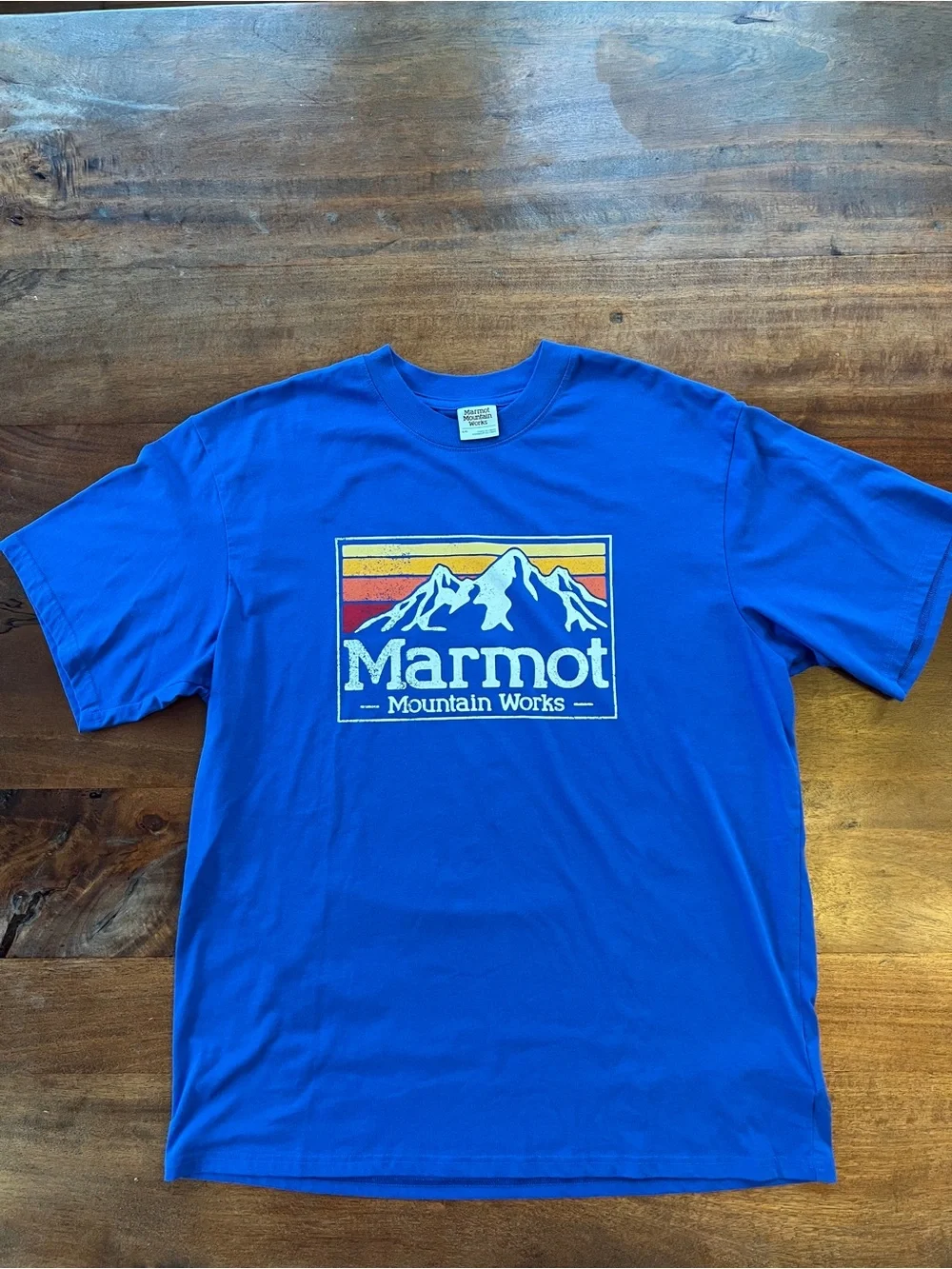 Marmot Mountain Work Blue Graphic Cotton T Shirt Size L - Picture 1 of 6